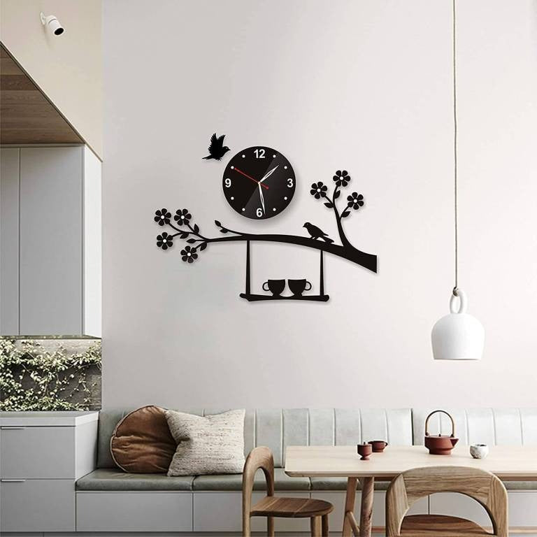 Creative Modern Wall Clocks 3D Acrylic Decorative Timepieces with Geometric Tree Bird Butterfly and Fairy Designs Stylish Wall Art for Living Room Bedroom Office and Home Decor
