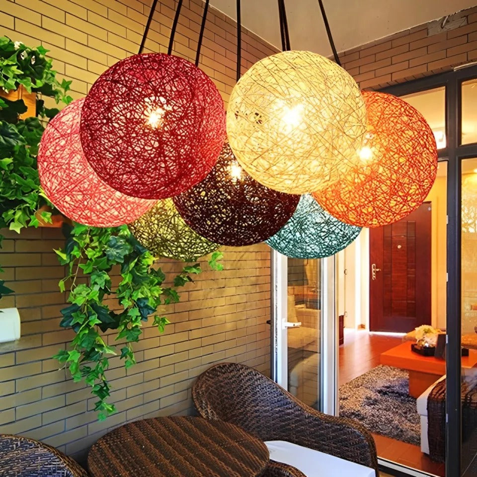 Natural Boho Hanging Rope Light Fixture Handcrafted Rustic Pendant Lamp for Dining Room Bedroom Living Space Kitchen Island or Cafe Interior Decor