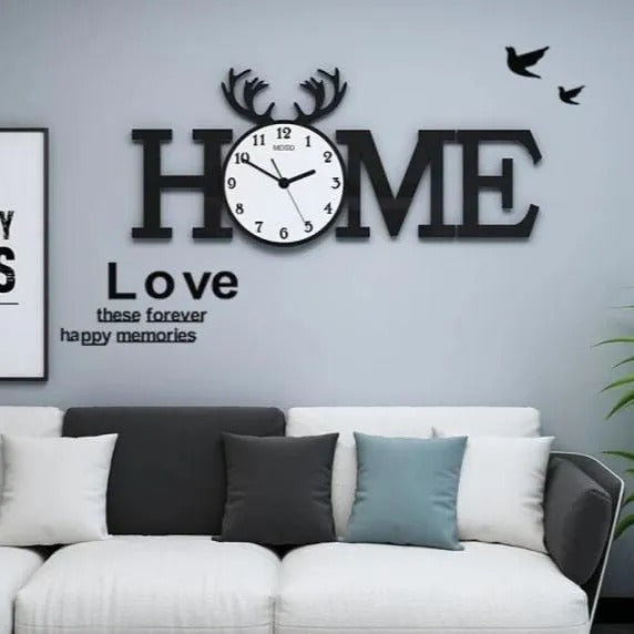 Charming 3D Wall Clock Design Featuring HOME and FAMILY Lettering with Inspirational Words Birds and Butterflies for Stylish Living Room Bedroom or Office Decoration