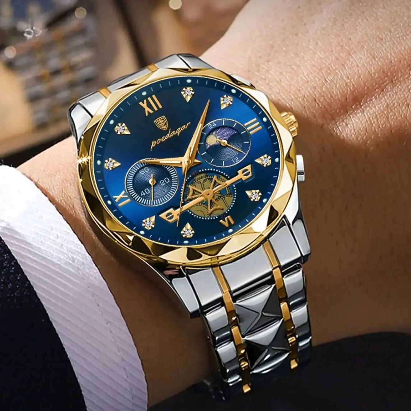 Poedagar Quartz Watch – Luxury Stainless Steel Timepiece for Men, Waterproof Design, Elegant Analog Display, Precision Quartz Movement, Business & Casual Wristwatch