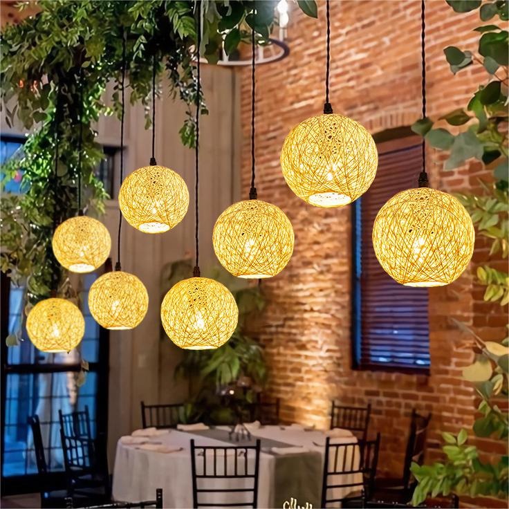 Natural Boho Hanging Rope Light Fixture Handcrafted Rustic Pendant Lamp for Dining Room Bedroom Living Space Kitchen Island or Cafe Interior Decor