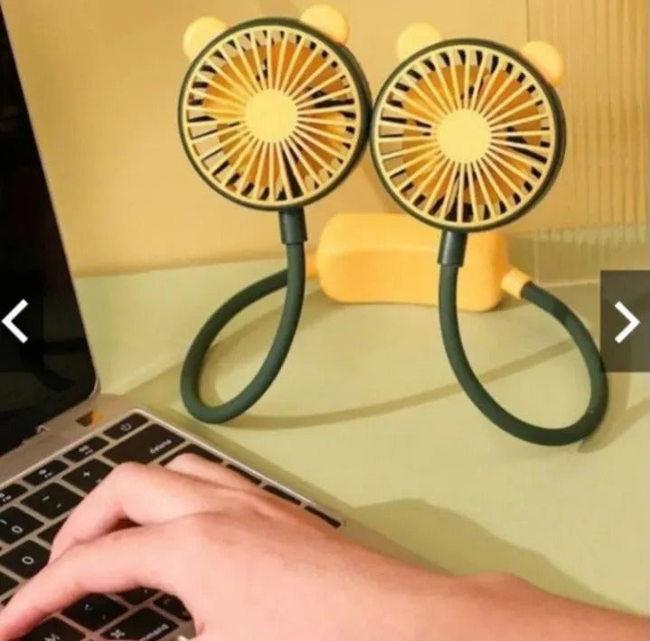 Cool & Colorful Wearable Neck Fan – Dual Adjustable Heads, USB Rechargeable – Fun Yellow-Green Personal Fan for Summer, Festivals, Travel, and Everyday Use