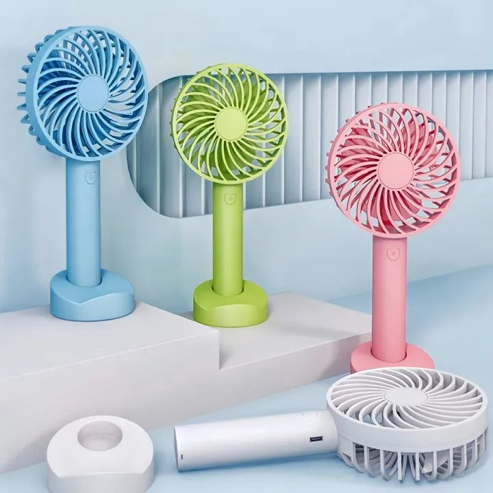 Portable USB Rechargeable Handheld Mini Fan in Multiple Colors – Quiet Personal Cooling Fan with Removable Base for Home Office Travel Outdoor Use