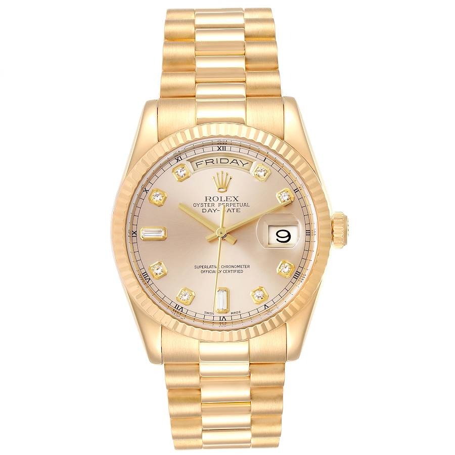 Rolex Day-Date Watch – Luxury Automatic Gold Timepiece with President Bracelet, Day & Date Display, Sapphire Crystal, Swiss-Made Precision for Men