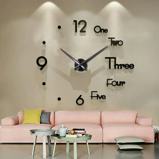 Modern 3D DIY Large Wall Clock Oversized Decorative Wall Clock with Numbers and Words for Living Room Office or Home Decor
