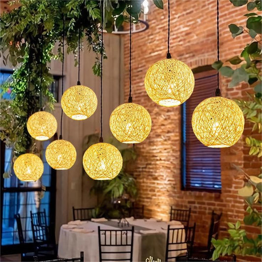 Natural Boho Hanging Rope Light Fixture Handcrafted Rustic Pendant Lamp for Dining Room Bedroom Living Space Kitchen Island or Cafe Interior Decor