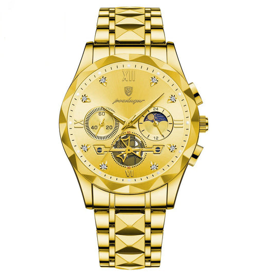 Poedagar Quartz Watch – Luxury Stainless Steel Timepiece for Men, Waterproof Design, Elegant Analog Display, Precision Quartz Movement, Business & Casual Wristwatch