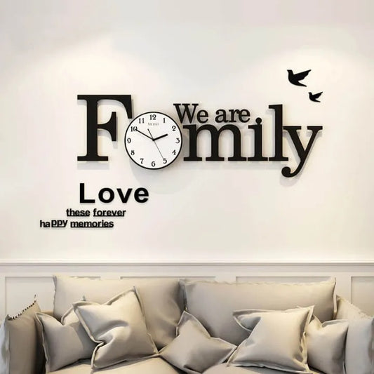 Charming 3D Wall Clock Design Featuring HOME and FAMILY Lettering with Inspirational Words Birds and Butterflies for Stylish Living Room Bedroom or Office Decoration