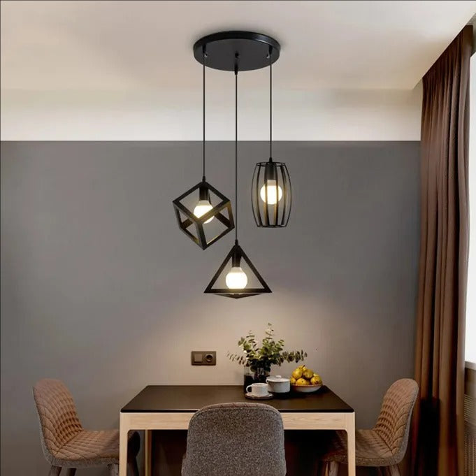 Modern Black 3 Light Pendant Ceiling Lamp Geometric Cube Design Hanging Light Fixture for Kitchen Dining Living Room Bedroom Office