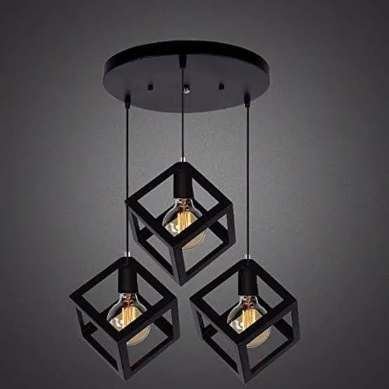 Modern Black 3 Light Pendant Ceiling Lamp Geometric Cube Design Hanging Light Fixture for Kitchen Dining Living Room Bedroom Office