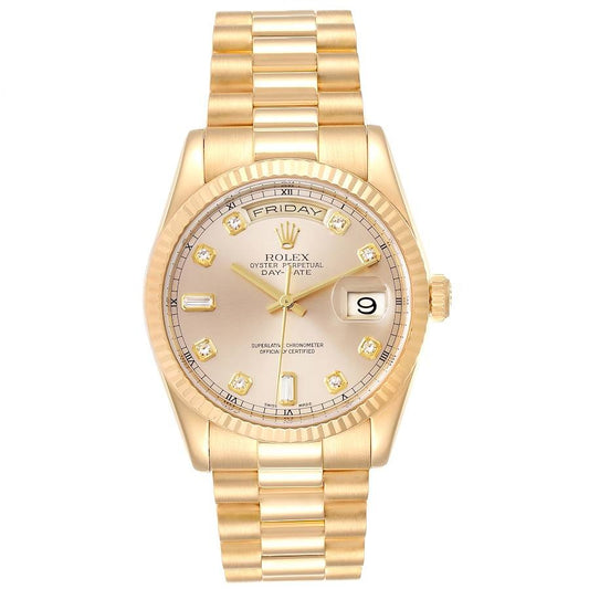Rolex Day-Date Watch – Luxury Automatic Gold Timepiece with President Bracelet, Day & Date Display, Sapphire Crystal, Swiss-Made Precision for Men